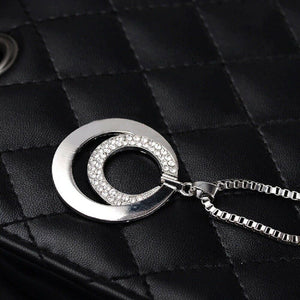 Ladies Silver Crystal Rhinestone Long Chain & Double Circle Pendant