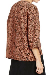 Orange Animal Print Dip Hem Relaxed Fit Blouse