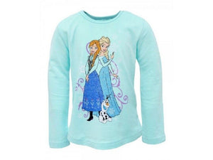 Girls Blue Frozen Anna & Elsa Longsleeve Cotton Tunic Top.