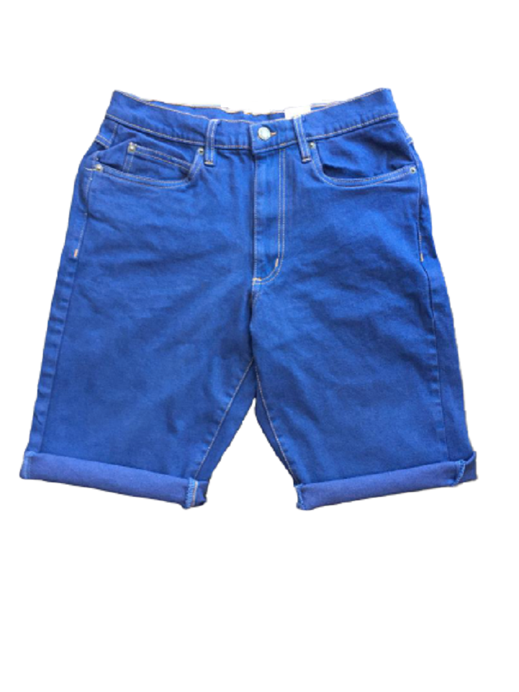 Mens Blue Denim Stretch Cotton Stitching Detail Roll Hem Summer Shorts