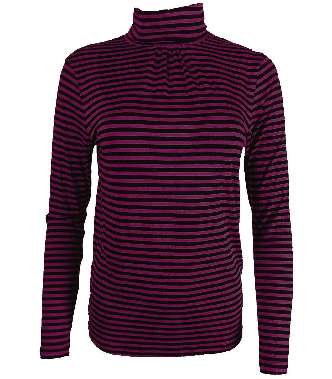Black & Maroon Striped Long sleeve Turtle Polo Neck Top