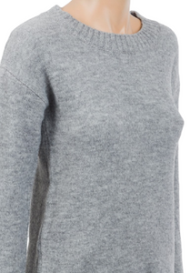 Grey Rib Trims Dip Hem Soft Knit Regular Fit Slit Side Jumper