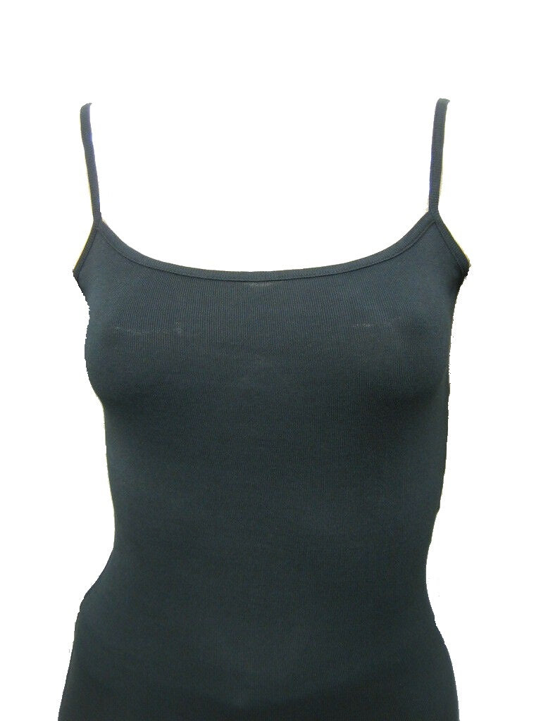 Black Plain Cotton Strappy Vest Sleeveless Camisole Top