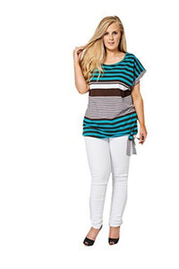 Teal & Brown Large Stripe Print Tie Front Top