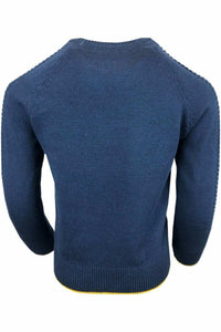 Boys Navy Ribbed Cotton Knitted Yellow Trim Jumper
