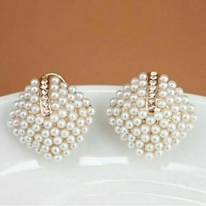 Ladies Vintage Square White Simulated Pearl Rhinestone Stud Earrings