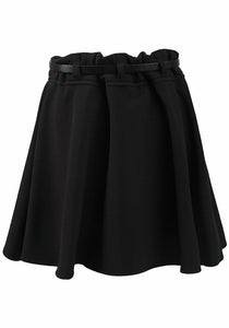 Black Skater Elasticated Waist Plus Belt Skirt