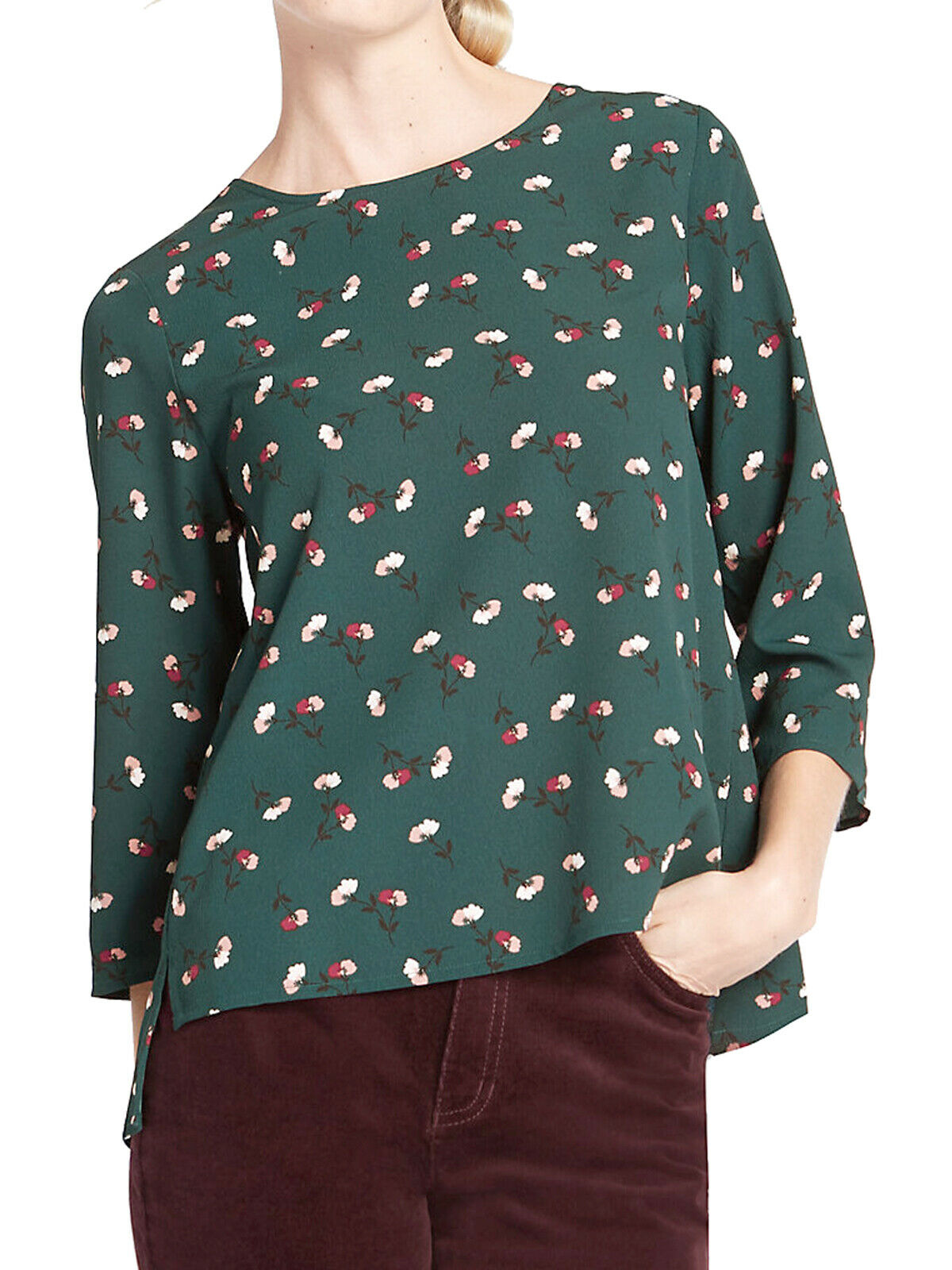 Teal Green Floral Round neck Swing Top