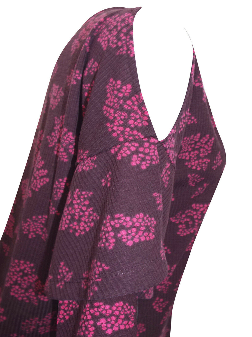 Berry Rib Textured Stretchy Cold Shoulder Blouse