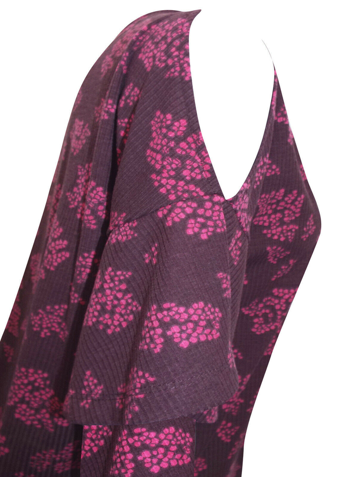 Berry Rib Textured Stretchy Cold Shoulder Blouse