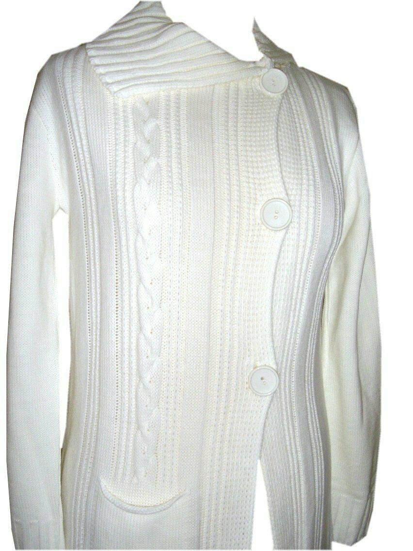 Ivory Chunky Knitted Cable Flap Collar Cardigan