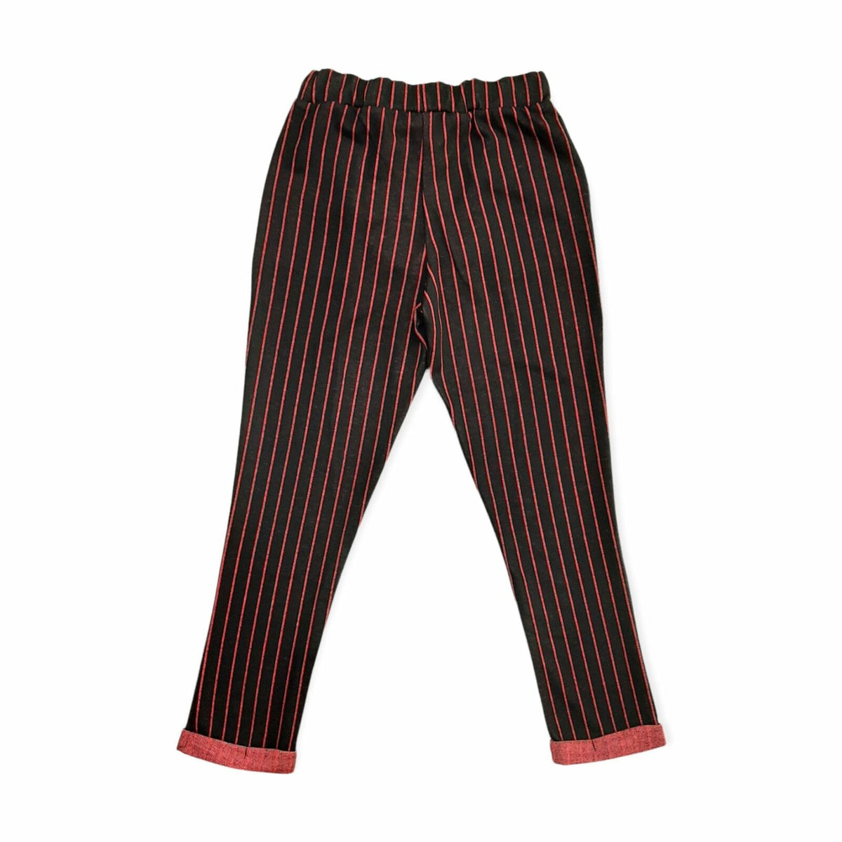 Girls Black Stripes Elasticated Waist Cotton Roll Up Hem Trouser