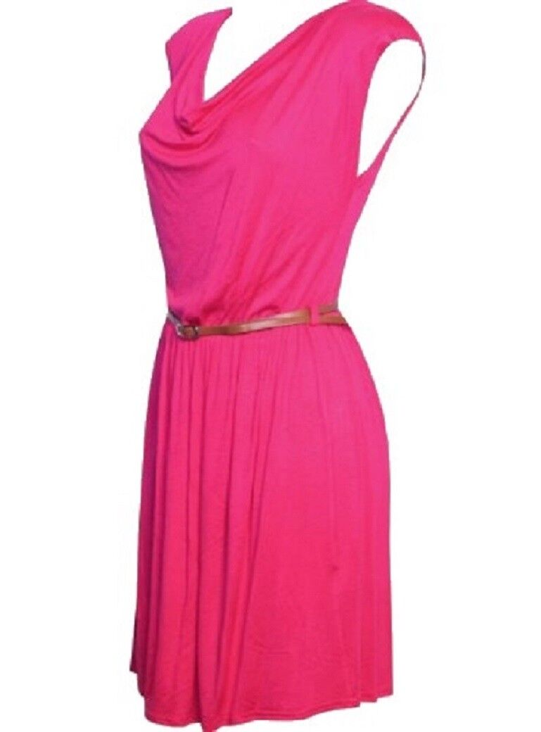 Ladies Cerise Sleeveless Skater Dress With Belt
