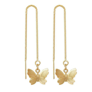 Ladies Gold Plated Butterfly Long Tassel Drop Dangle Threader Stud Earrings