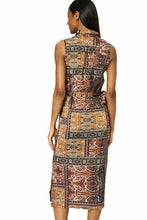 Load image into Gallery viewer, Brown Multi Belted Abstract Print Dress
