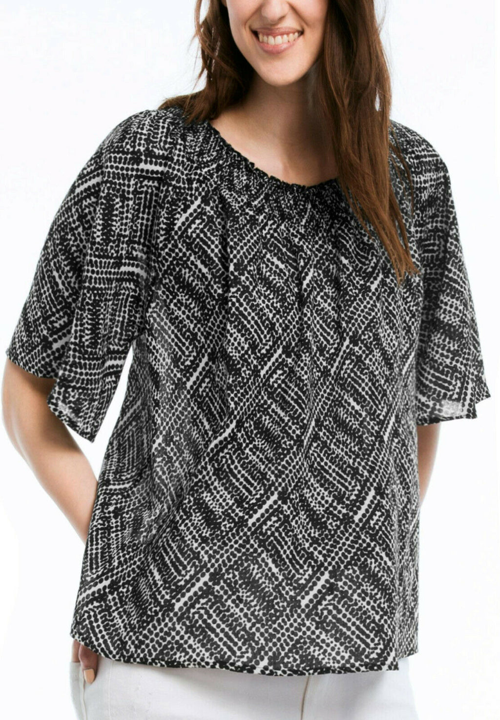 Black Printed On Off Shoulder Panel Bardot Top