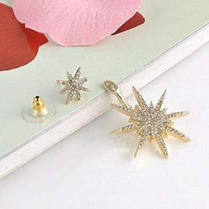 Ladies Crystal Rhinestone Big Double Six-pointed Star Earrings
