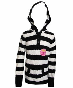 Girls Black & Cream Striped Hooded Jumper & Leg Set