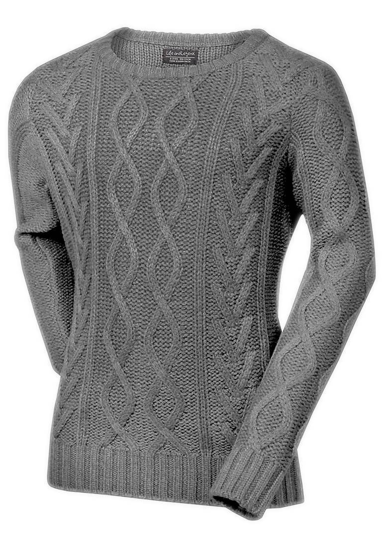 Grey & Wine Thick Cable Knit Long Sleeve Jumper