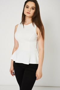 Off White Textured Stretchy Sleeveless Casual Top
