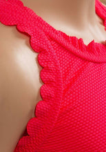 Load image into Gallery viewer, Girls Minoti Neon Pink Textured Honey Comb Design Swimming Costume
