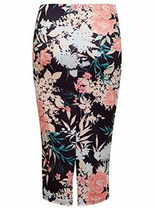 Multi Oriental Floral Pencil High Waist Skirt