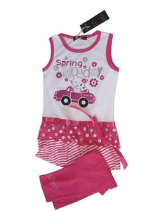 Girls Pink Lilac Spring Holiday Print Sleeveless Top & Leggings Set Party Outfit