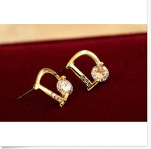 Load image into Gallery viewer, D Shape Crystal CZ Earring Gold Tone Stud Earrings
