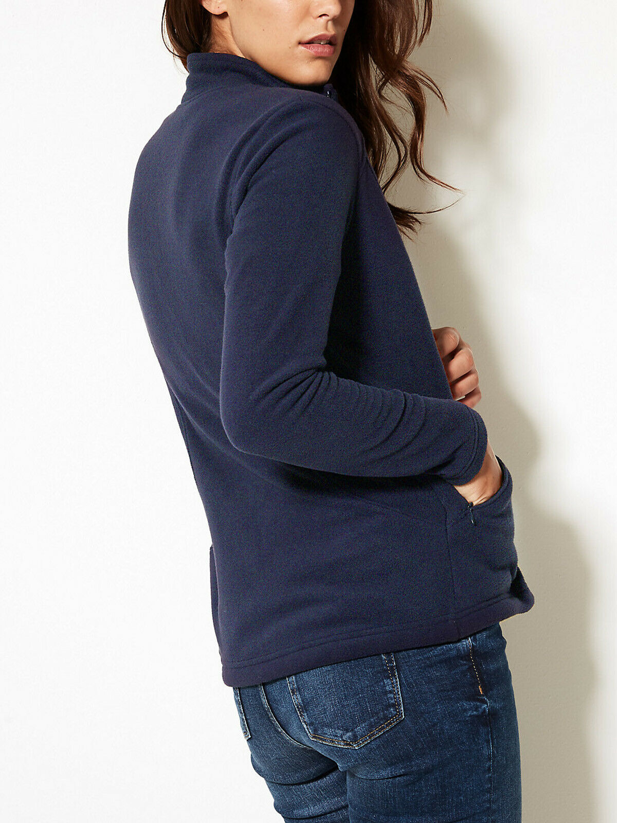 Navy Full Zip Panelled Micro Soft Fleece Jacket