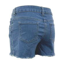 Load image into Gallery viewer, Girls Mid Blue Raw Hem Denim Shorts
