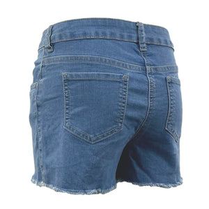 Girls Mid Blue Raw Hem Denim Shorts