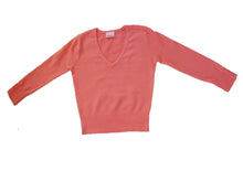 Load image into Gallery viewer, Girls Peach V-Neck Soft Cotton Ribbed Jumper
