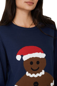 Unisex Navy Blue Cookie Print Xmas Novelty Jumper