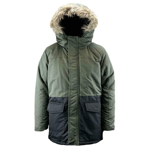 Boys Olive & Black Padded Fleece Lined Parka Hooded Coat