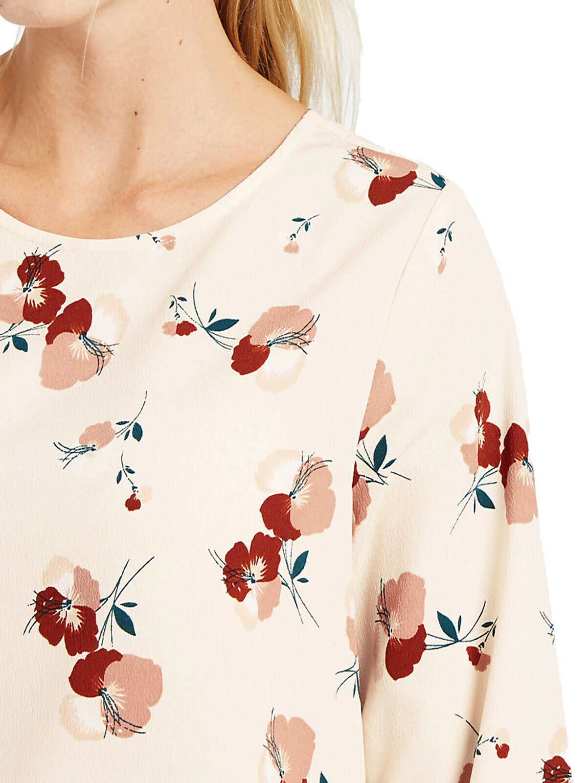 Peach Pink Floral Print 3/4 Sleeve Shell Tunic Top
