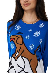 Unisex Blue Multi Ugly Knittted Dog Penguin jumper