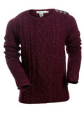 Girls Cable Knit Triple Button Shoulder Roll Edges Cotton Jumper