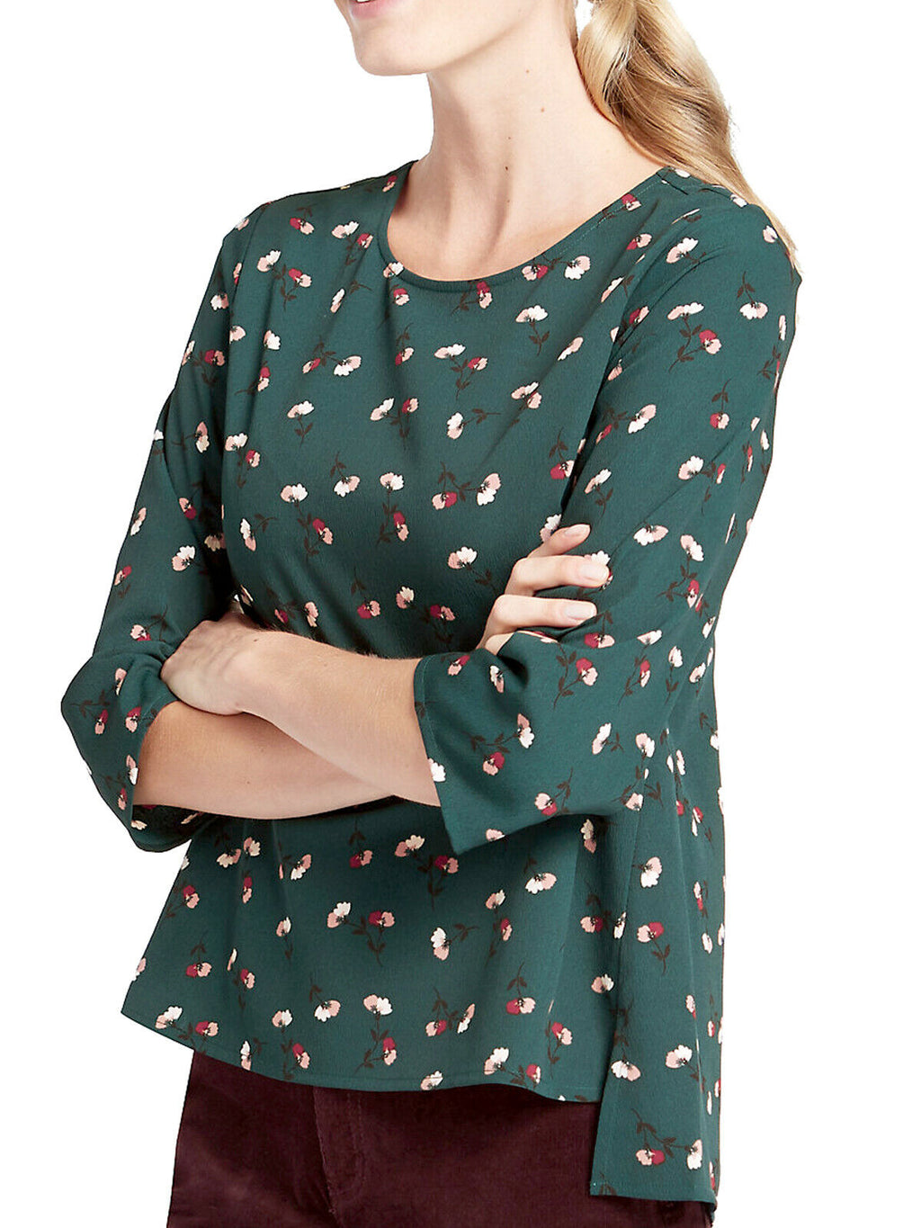 Teal Green Floral Round neck Swing Top