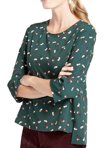 Teal Green Floral Round neck Swing Top