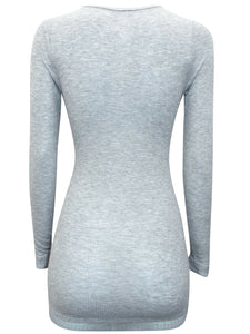 Grey Thermogen Thermal Lace Trim Ribbed Knit Top