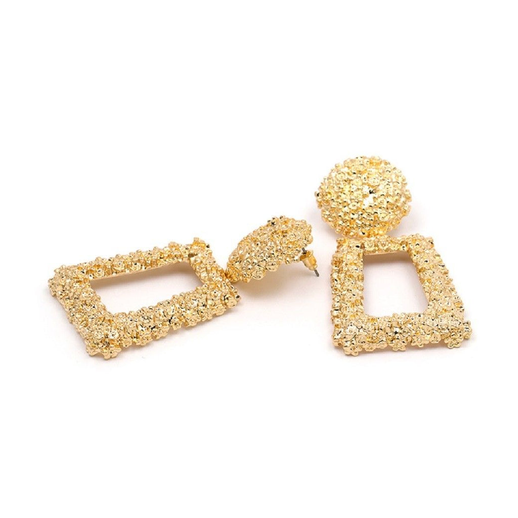 Handmade Big Square 18K Gold Filled Dangle Geomeric Drop Earrings