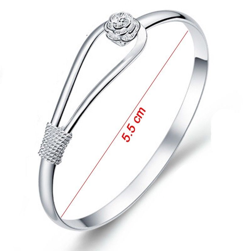Elegant 925 Sterling Silver Clip On Floral Hook Style Bangle