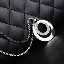 Load image into Gallery viewer, Ladies Silver Crystal Rhinestone Long Chain &amp; Double Circle Pendant
