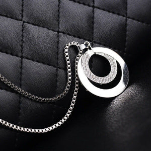 Ladies Silver Crystal Rhinestone Long Chain & Double Circle Pendant
