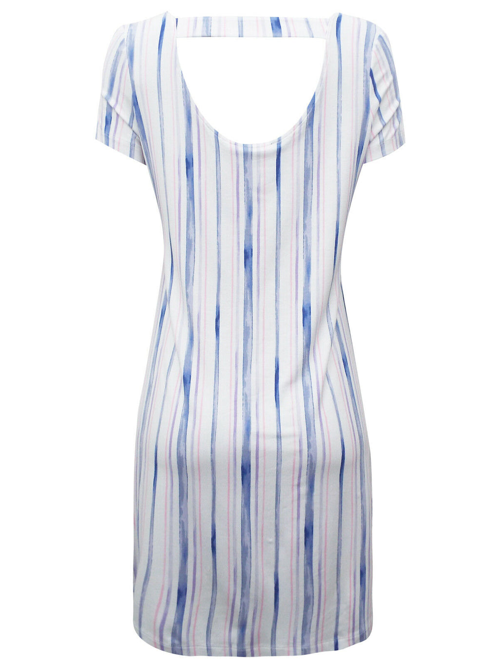 Ladies White & Blue Striped Cut-Out Back Jersey Dress
