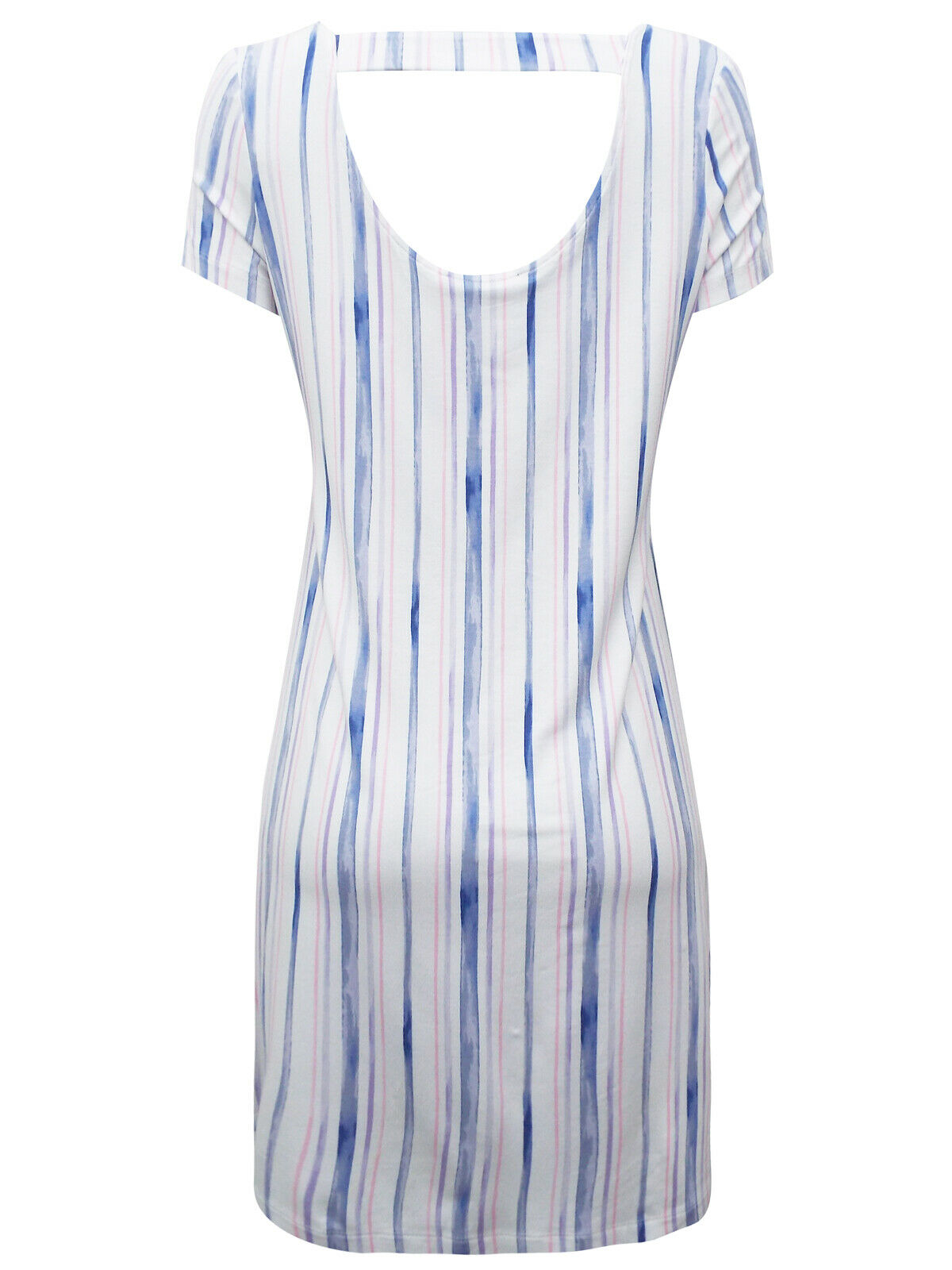 Ladies White & Blue Striped Cut-Out Back Jersey Dress