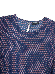 Navy Border Print Long Sleeve Patterned Tunic Top