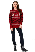 Load image into Gallery viewer, Red Reindeers and Snowflake Print Christmas Jumper
