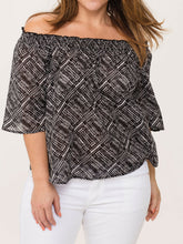 Load image into Gallery viewer, Black Printed On Off Shoulder Panel Bardot Top
