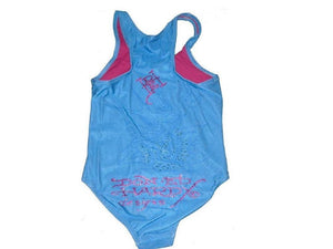 Girls Ed Hardy Turquoise Signature Glitter Designer Swimming Costume